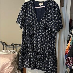 Blue and White Flutter Sleeve V-Neck Mini Sundress